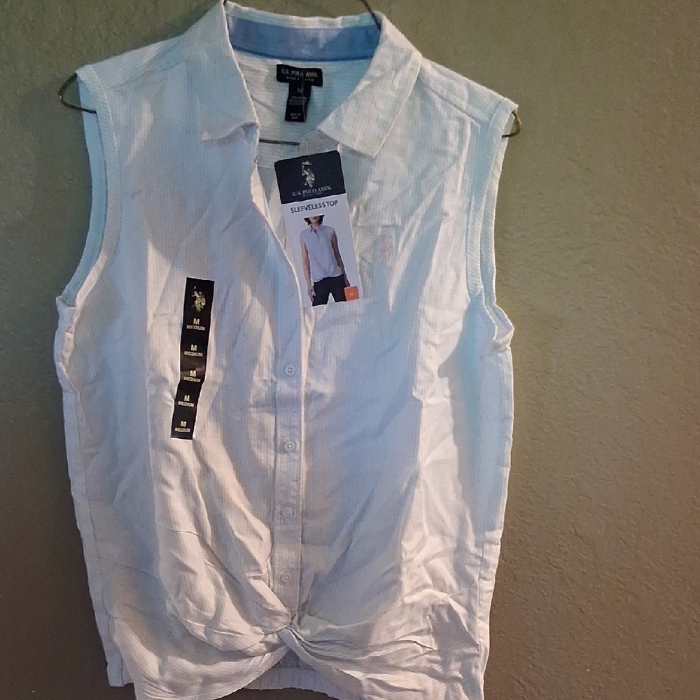 U.S. Polo Assn. White Button-Down Sleeveless Top